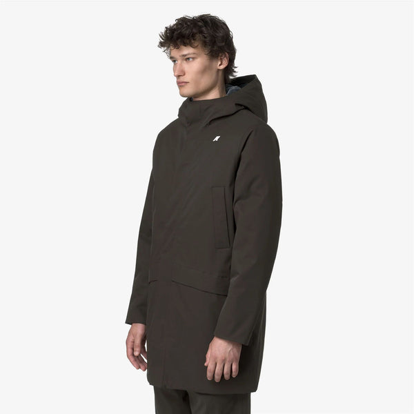 K-Way Giubbotto Lungo Uomo Jarno Twill Marmotta Verde Black Olive e Blu Blue A K8133FW-B2V