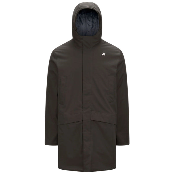 K-Way Giubbotto Lungo Uomo Jarno Twill Marmotta Verde Black Olive e Blu Blue A K8133FW-B2V