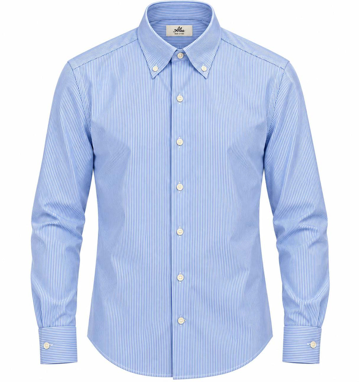 Alea | Camicia Uomo Non Stiro a Righe Sottili Celeste e Bianco | Collo Button Down | 6010-150