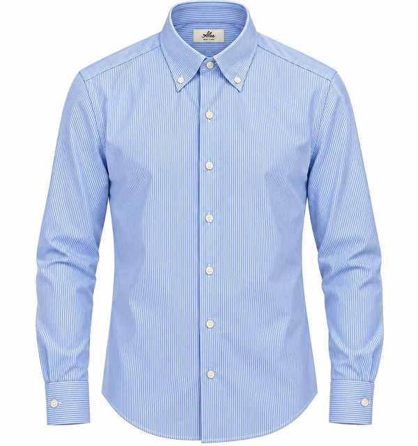 Alea | Camicia Uomo Non Stiro a Righe Sottili Celeste e Bianco | Collo Button Down | 6010-150