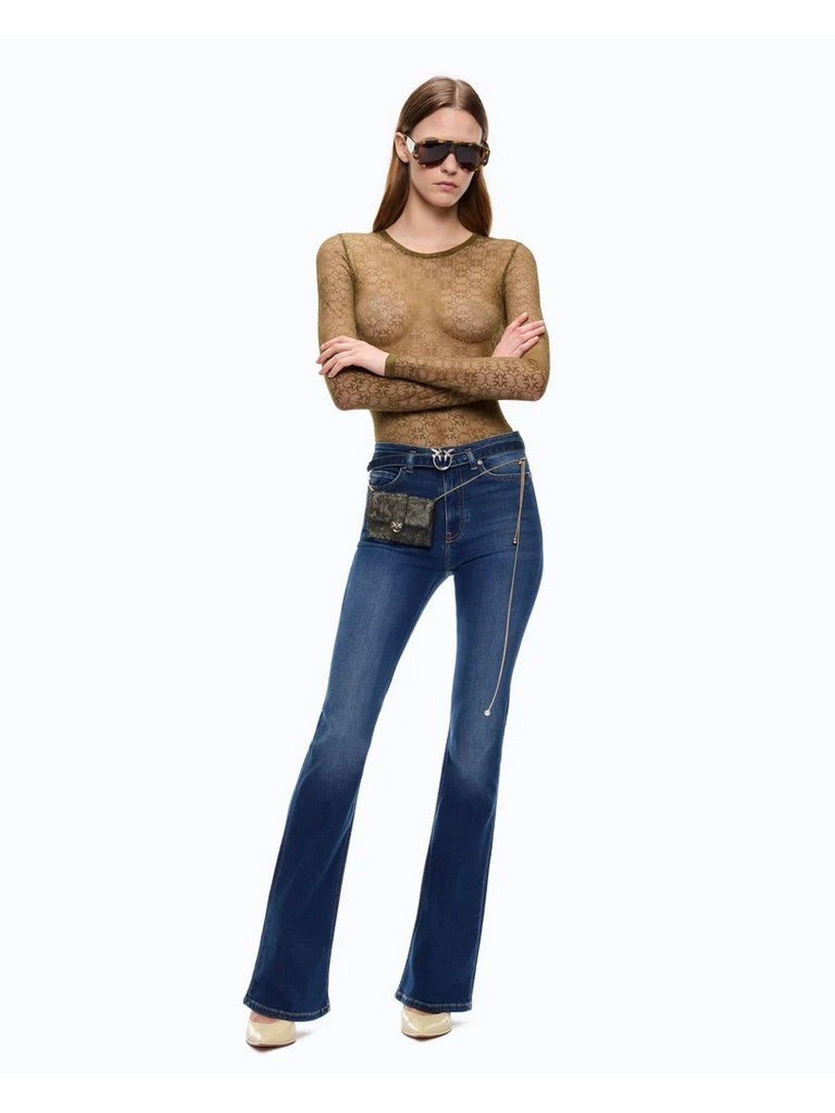 Pinko Jeans Donna Flora Flare Blu Scuro con Cintura 100166A3FR-PJC