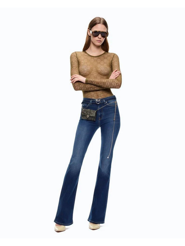 Pinko Jeans Donna Flora Flare Blu Scuro con Cintura 100166A3FR-PJC