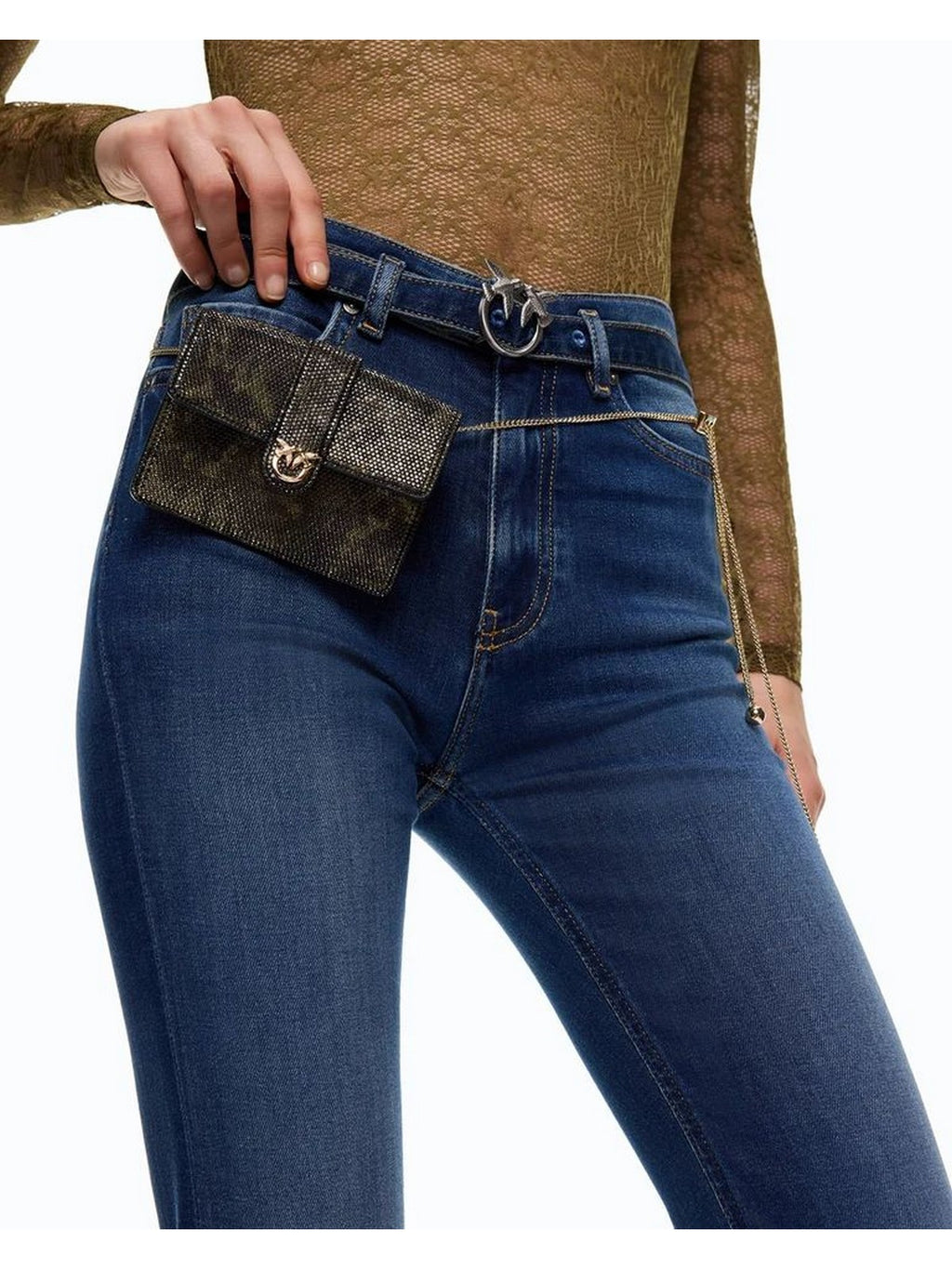 Pinko Jeans Donna Flora Flare Blu Scuro con Cintura 100166A3FR-PJC