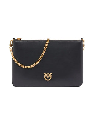 Pinko Flat Classic Borsa Donna in Pelle Nera con Tracolla a Catena Antique Gold 100455A0F1-Z99Q