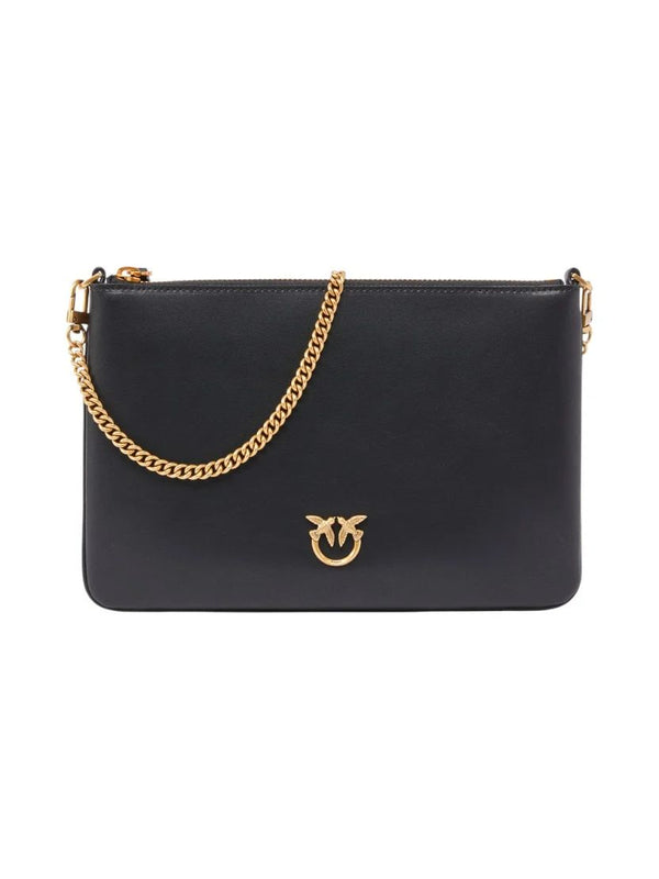 Pinko Flat Classic Borsa Donna in Pelle Nera con Tracolla a Catena Antique Gold 100455A0F1-Z99Q