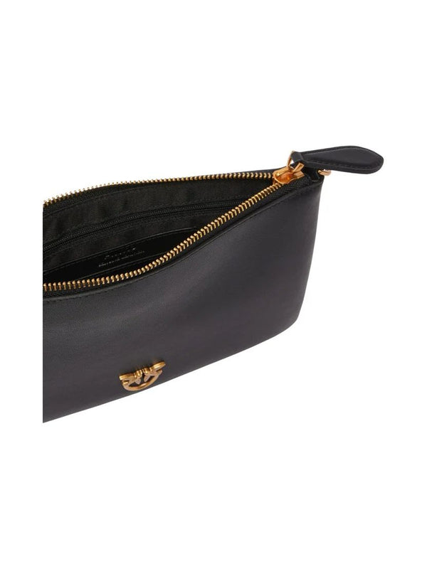 Pinko Flat Classic Borsa Donna in Pelle Nera con Tracolla a Catena Antique Gold 100455A0F1-Z99Q