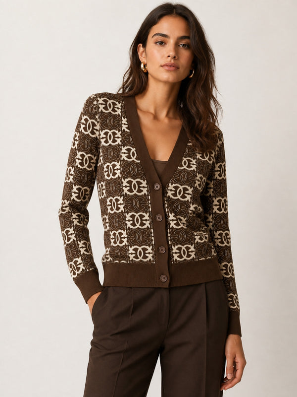 Pinko Cardigan Donna Half Breed Jacquard Marrone Beige 106042A2YD-LC2