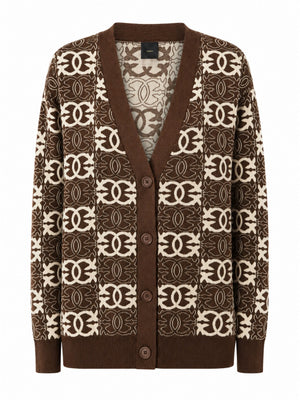 Pinko Cardigan Donna Half Breed Jacquard Marrone Beige 106042A2YD-LC2