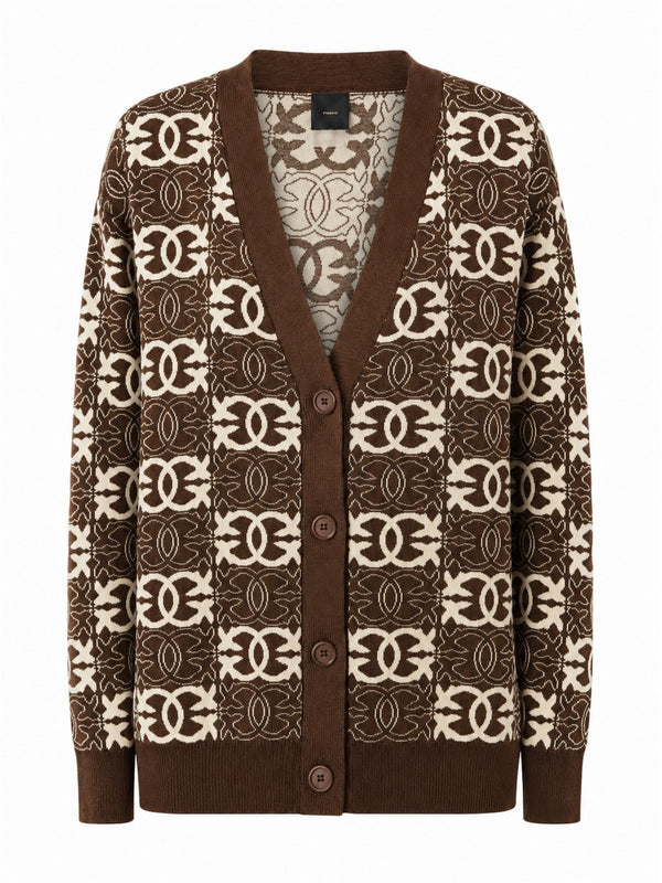 Pinko Cardigan Donna Half Breed Jacquard Marrone Beige 106042A2YD-LC2