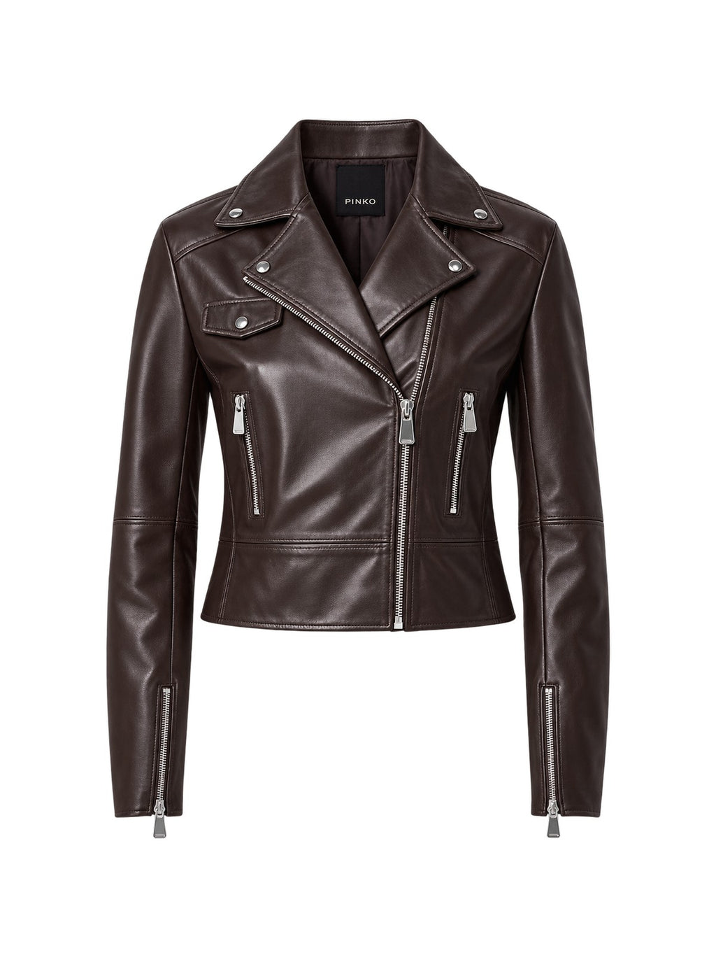 Pinko Giubbotto Donna New Sensibile Chiodo in Nappa Marrone Testa Moro 106247A3EB-L72