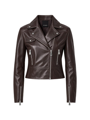 Pinko Giubbotto Donna New Sensibile Chiodo in Nappa Marrone Testa Moro 106247A3EB-L72