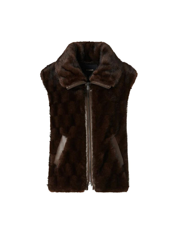 Pinko Glossinia Gilet Donna in Ecopelliccia Effetto Visone Marrone Chicco di Caffè 106939A3C5-M11