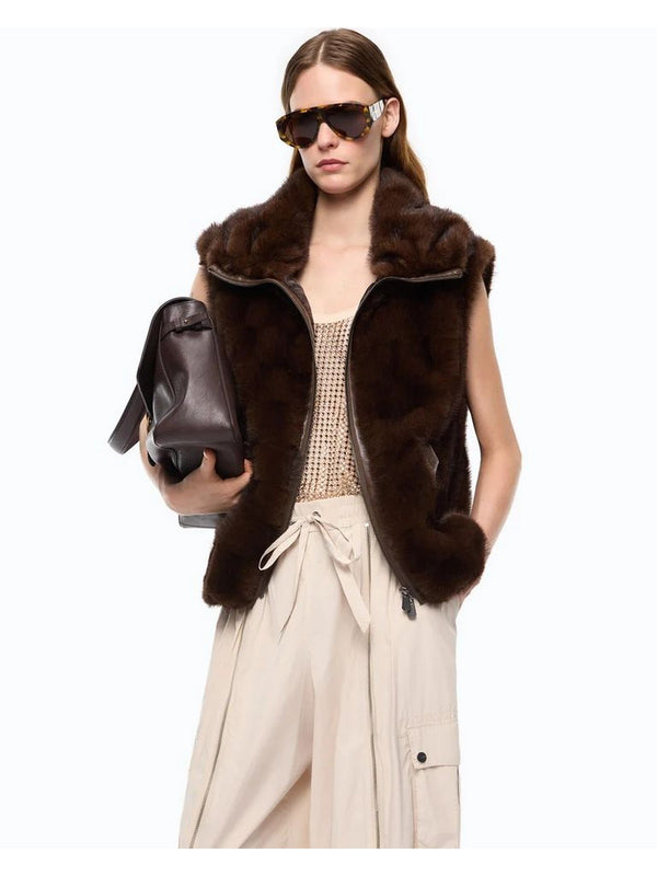 Pinko Glossinia Gilet Donna in Ecopelliccia Effetto Visone Marrone Chicco di Caffè 106939A3C5-M11
