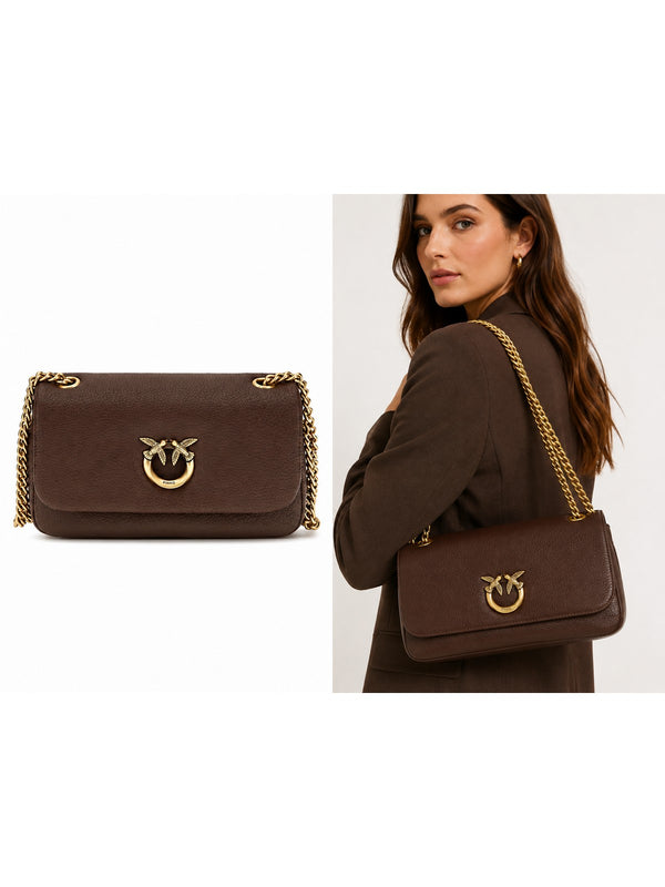 Pinko Borsa Donna Click Soft Horizontal Chain MN Castano Intenso Antique Gold 107038A3CX-L88Q