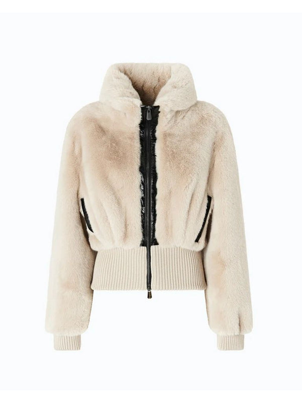 Pinko Bagels Bomber Donna in Ecopelliccia Effetto Visone Beige Giorno Piovoso 107040A3E7-C32