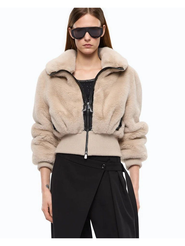 Pinko Bagels Bomber Donna in Ecopelliccia Effetto Visone Beige Giorno Piovoso 107040A3E7-C32