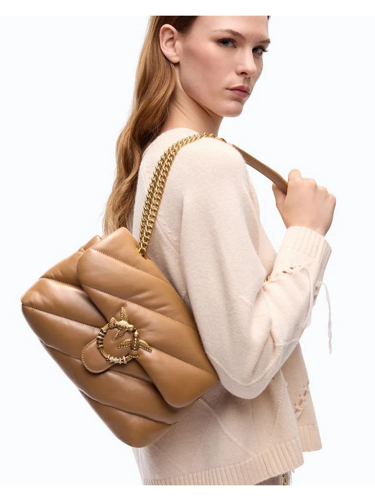 Pinko Borsa Donna Love Puff Classic New Buckle Cognac Antique Gold 107057A0F2-M37Q
