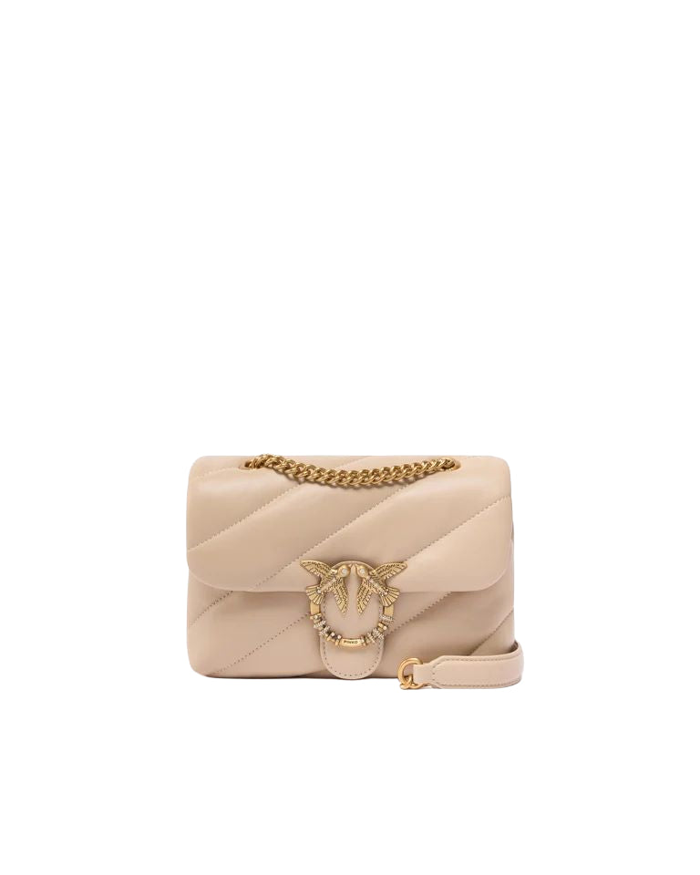 Pinko Love Puff Mini New Buckle Borsa Donna Beige Grigio Fumo Antique Gold 107058A0F2-C50Q
