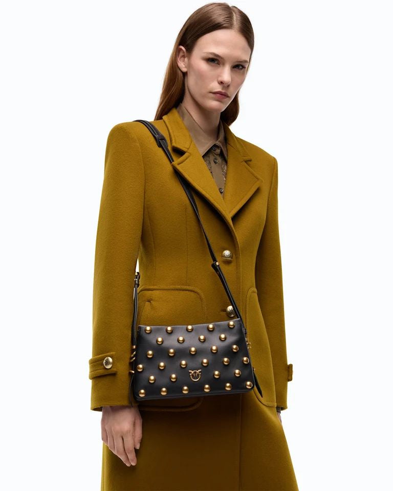 Pinko Triplet Mini Studs Borsa Donna in Pelle Nera Antique Gold 107063A0QO-Z99Q