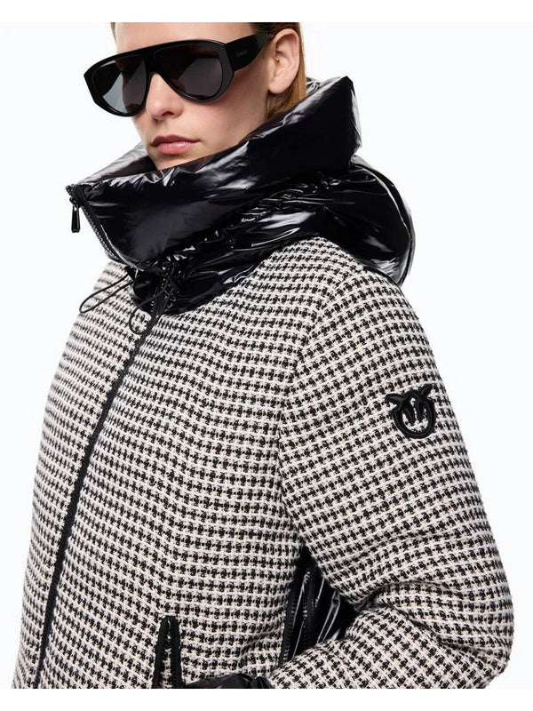 Pinko Giubbotto Gynura Imbottito in Tweed Donna Nero Bianco 107186A3G5-ZZ2