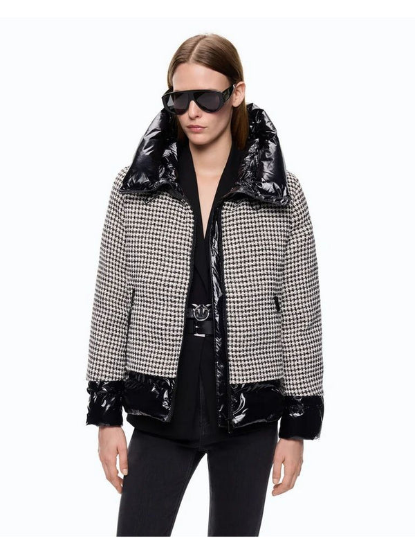 Pinko Giubbotto Gynura Imbottito in Tweed Donna Nero Bianco 107186A3G5-ZZ2