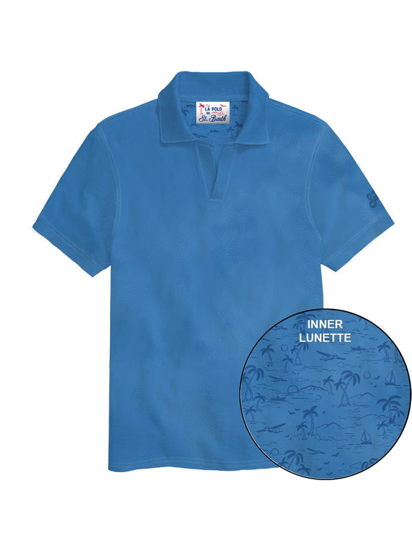 Mc2 Saint Barth Jersey Stretch Piquet Polo With Mineral Dyeing Charles Mineral Piquet 17M Cloud Blue - Chs0003