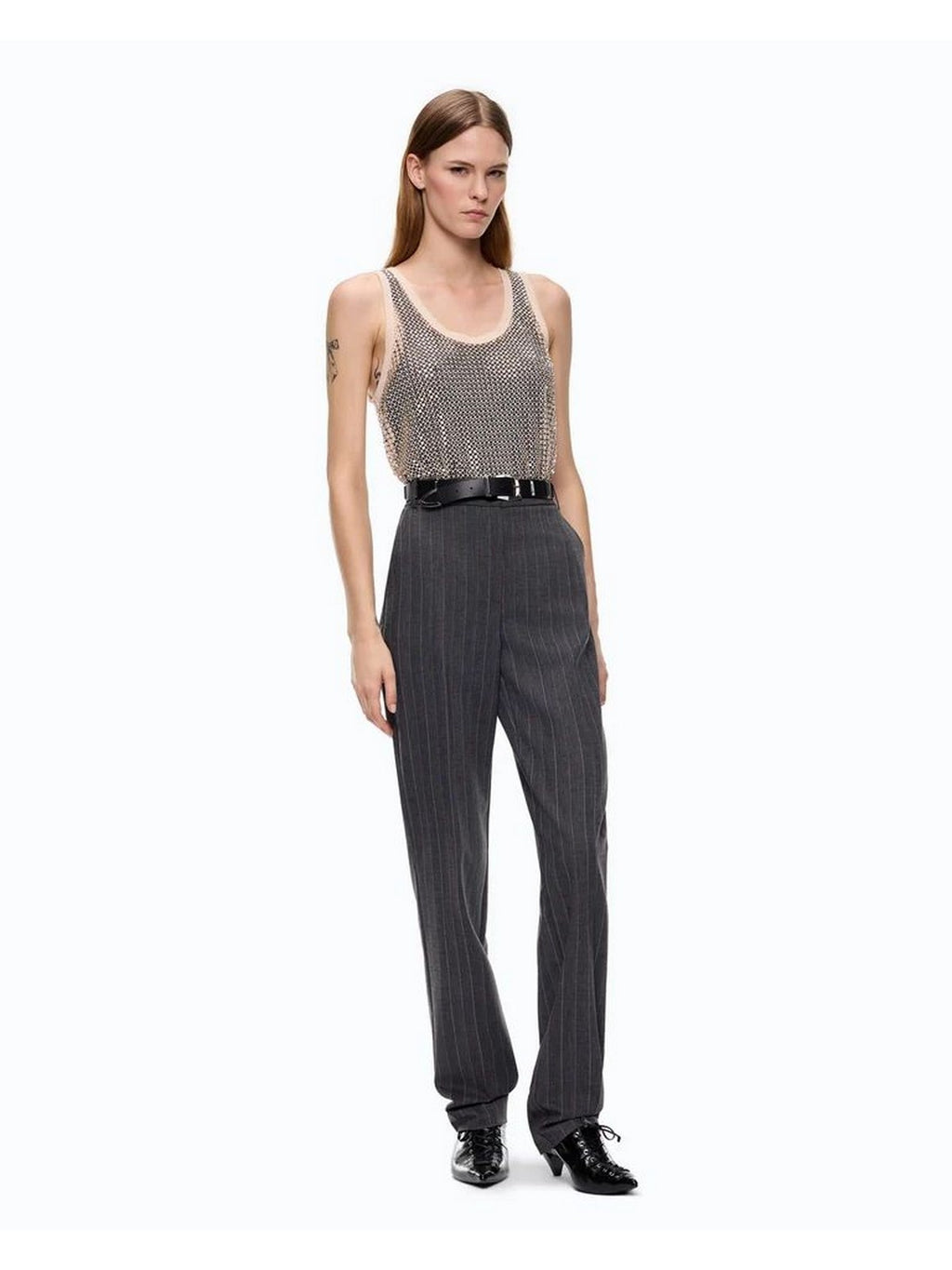 Pinko Pantalone Donna Pleione Gessato in Misto Lana Grigio/Rosa 107264A3FF-IN4
