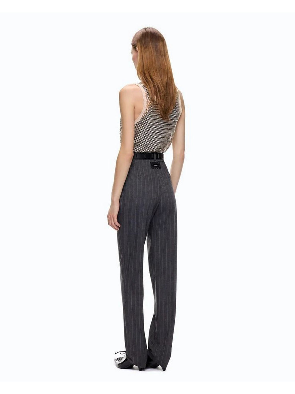 Pinko Pantalone Donna Pleione Gessato in Misto Lana Grigio/Rosa 107264A3FF-IN4