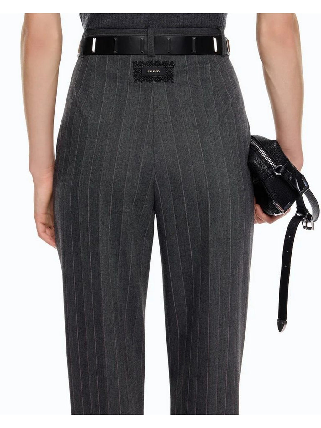 Pinko Pantalone Donna Pleione Gessato in Misto Lana Grigio/Rosa 107264A3FF-IN4