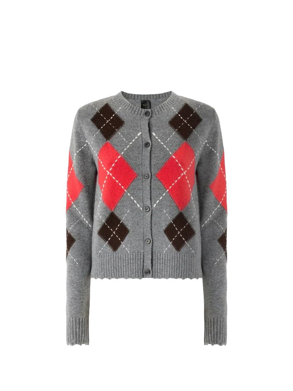 Pinko Cardiff Cardigan Donna in Lana e Cashmere Argyle Grigio/Marrone 107284A3IE-IL1