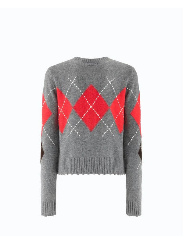 Pinko Cardiff Cardigan Donna in Lana e Cashmere Argyle Grigio/Marrone 107284A3IE-IL1