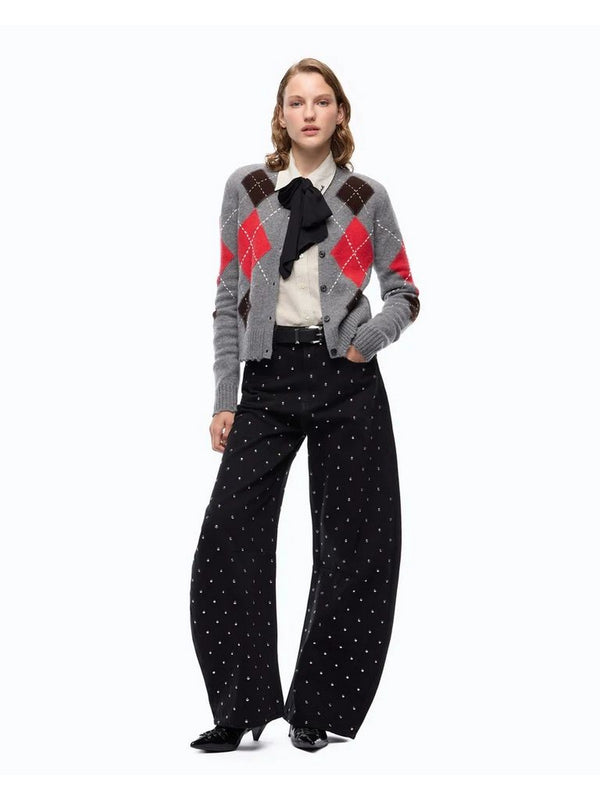 Pinko Cardiff Cardigan Donna in Lana e Cashmere Argyle Grigio/Marrone 107284A3IE-IL1