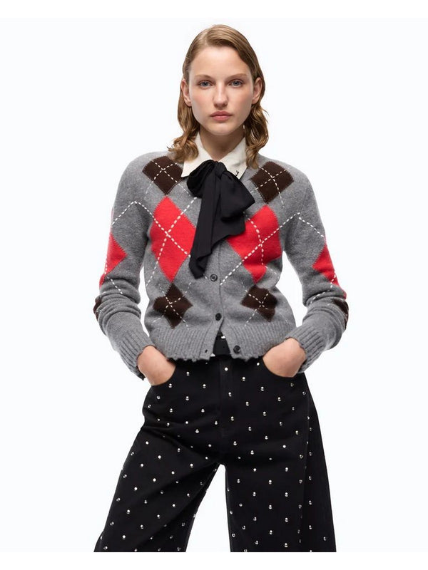 Pinko Cardiff Cardigan Donna in Lana e Cashmere Argyle Grigio/Marrone 107284A3IE-IL1