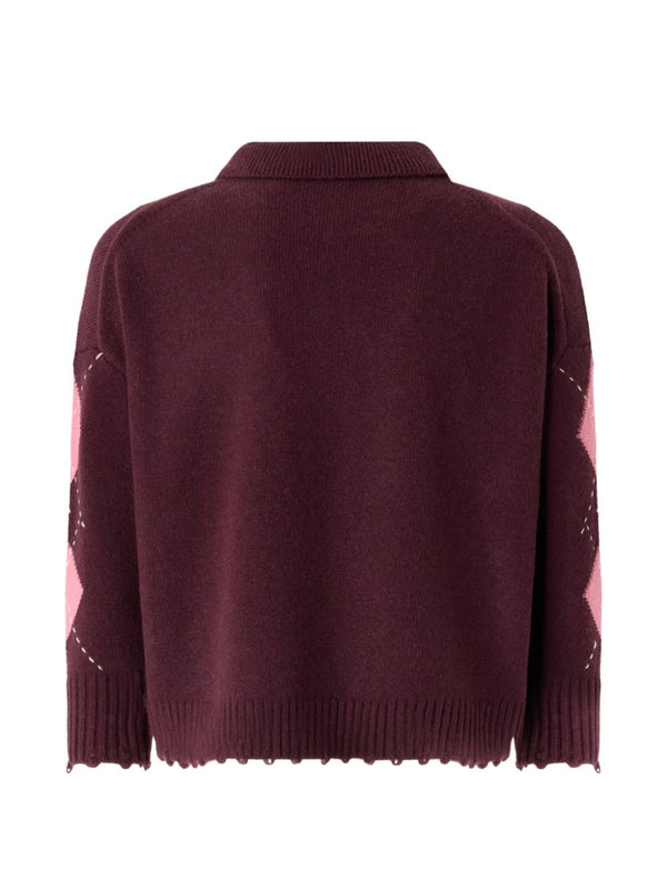 Pinko Cork Polo Donna Cropped Argyle Bordeaux/Rosa 107286A3IE-YN2