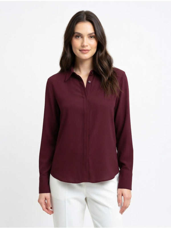 Pinko Cimbidio Camicia Donna Fluida in Viscosa Bordeaux Scuro 107297A3HD-RR7