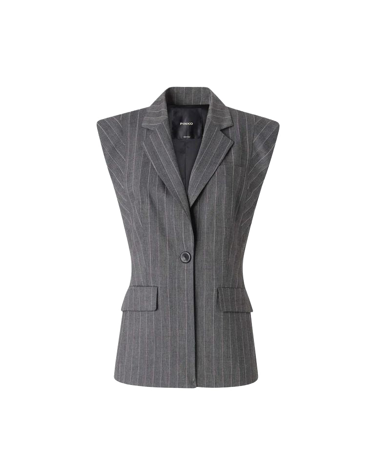 Pinko Genista Gilet Donna Gessato in Misto Lana Grigio/Rosa 107428A3FF-IN4