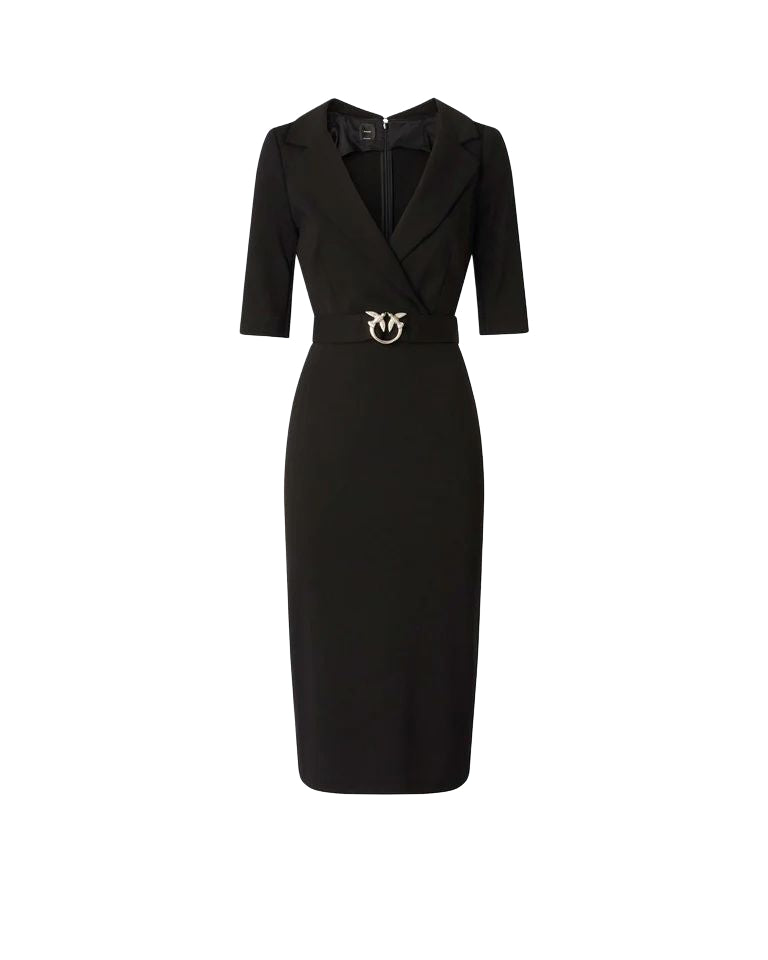 Pinko Arnebia Abito Midi Donna con Cintura Love Birds Nero Limousine 107475A3AH-Z99