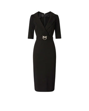 Pinko Arnebia Abito Midi Donna con Cintura Love Birds Nero Limousine 107475A3AH-Z99