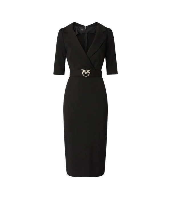 Pinko Arnebia Abito Midi Donna con Cintura Love Birds Nero Limousine 107475A3AH-Z99