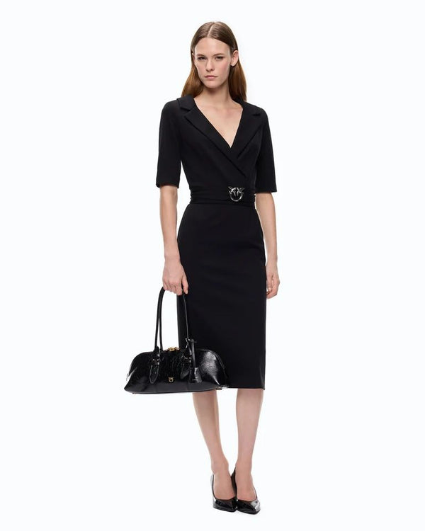 Pinko Arnebia Abito Midi Donna con Cintura Love Birds Nero Limousine 107475A3AH-Z99