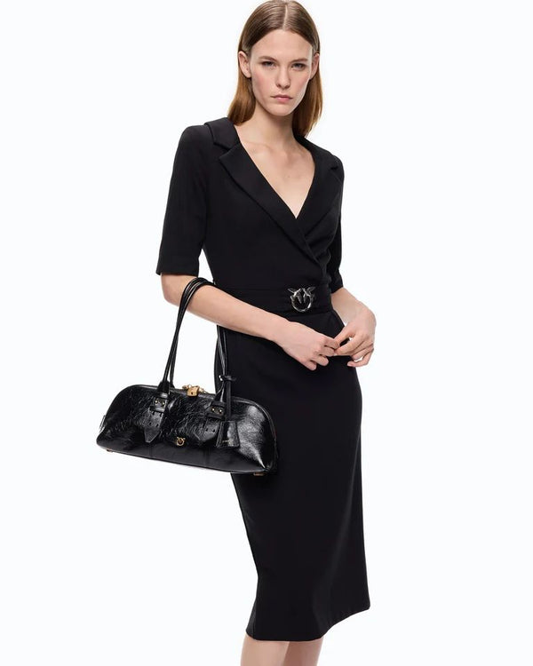 Pinko Arnebia Abito Midi Donna con Cintura Love Birds Nero Limousine 107475A3AH-Z99