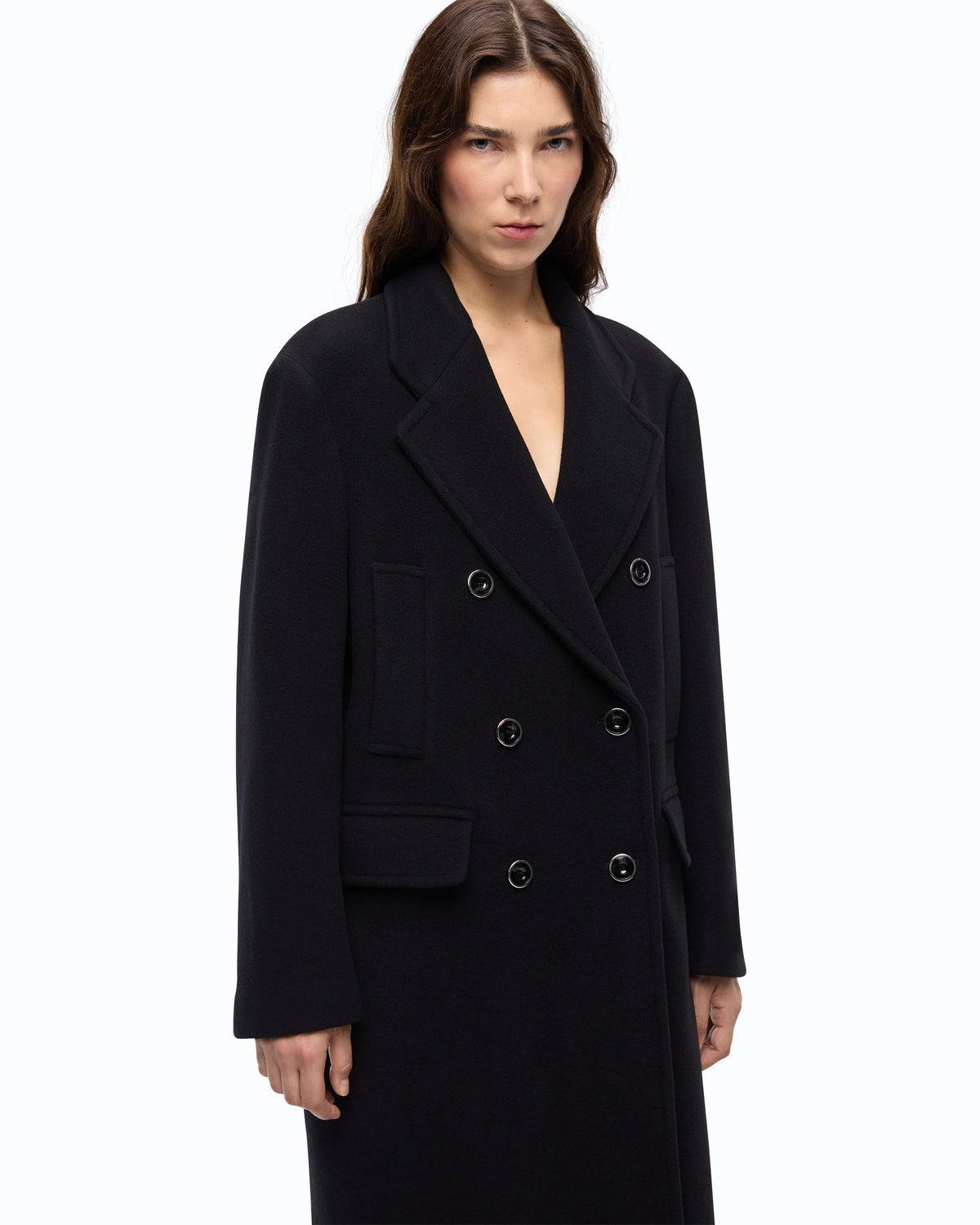 Pinko Covent Cappotto Donna Lungo Doppiopetto Misto Lana Nero Limousine 107487A3FG-Z99