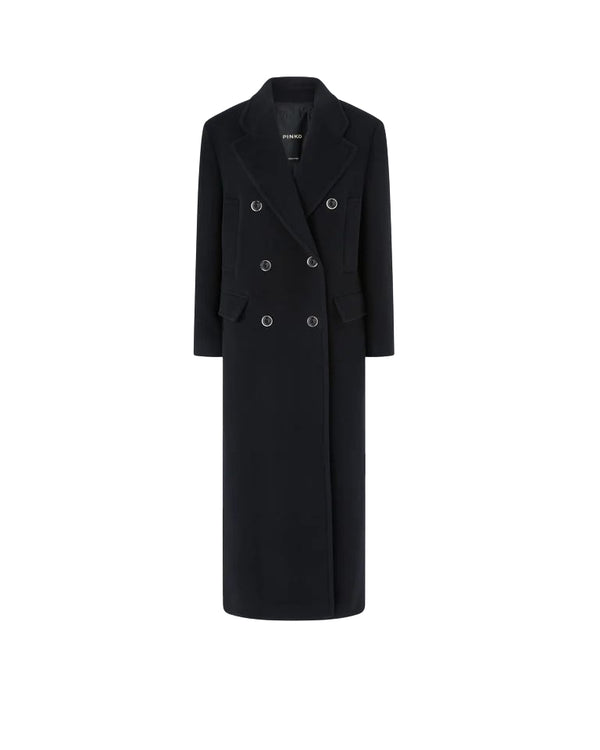 Pinko Covent Cappotto Donna Lungo Doppiopetto Misto Lana Nero Limousine 107487A3FG-Z99