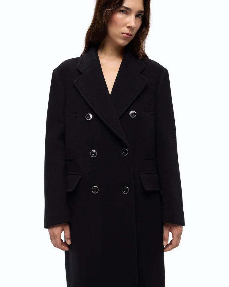 Pinko Covent Cappotto Donna Lungo Doppiopetto Misto Lana Nero Limousine 107487A3FG-Z99