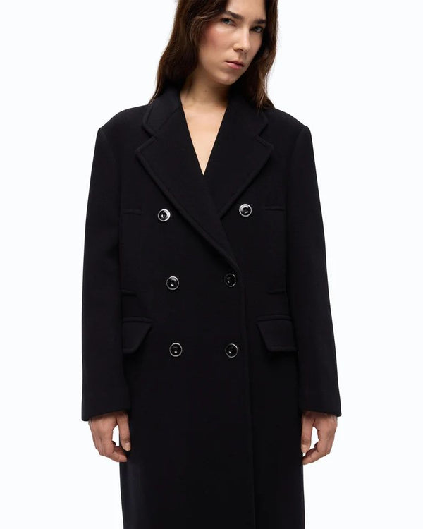 Pinko Covent Cappotto Donna Lungo Doppiopetto Misto Lana Nero Limousine 107487A3FG-Z99