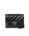 Pinko Love Puff Big Borsa a Tracolla Donna in Pelle Nera Love Birds Antique Gold 107615A0F2-Z99Q