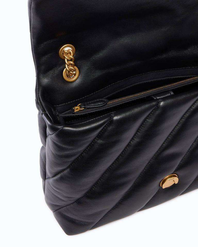 Pinko Love Puff Big Borsa a Tracolla Donna in Pelle Nera Love Birds Antique Gold 107615A0F2-Z99Q