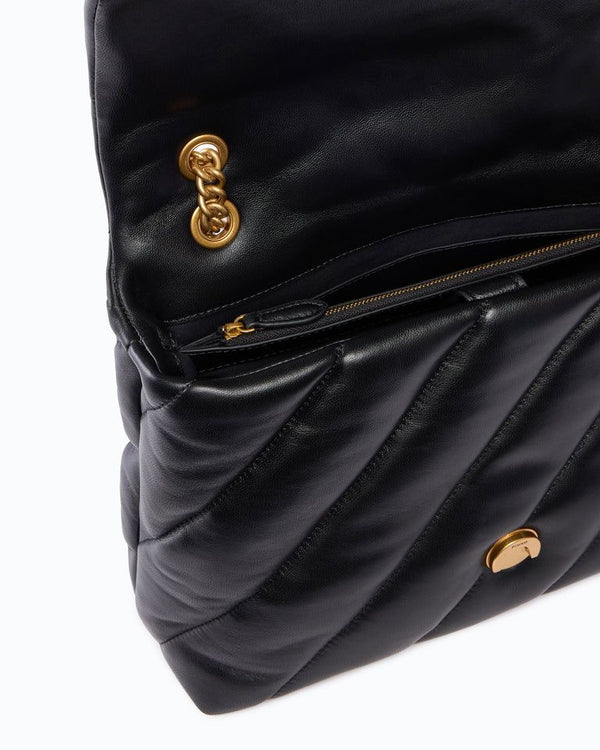 Pinko Love Puff Big Borsa a Tracolla Donna in Pelle Nera Love Birds Antique Gold 107615A0F2-Z99Q