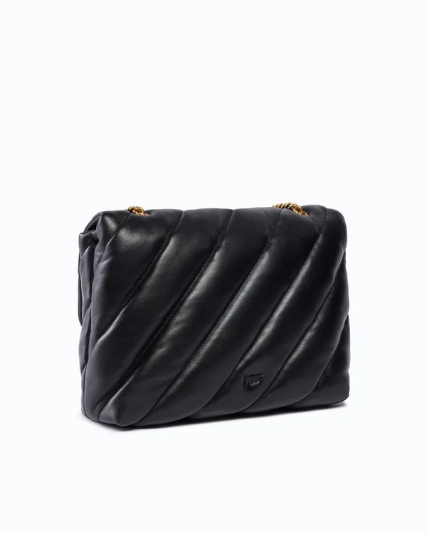 Pinko Love Puff Big Borsa a Tracolla Donna in Pelle Nera Love Birds Antique Gold 107615A0F2-Z99Q