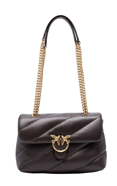 Pinko Love Puff Classic Small Borsa Donna in Pelle Marrone Marasca Antique Gold 107616A0F2-M12Q
